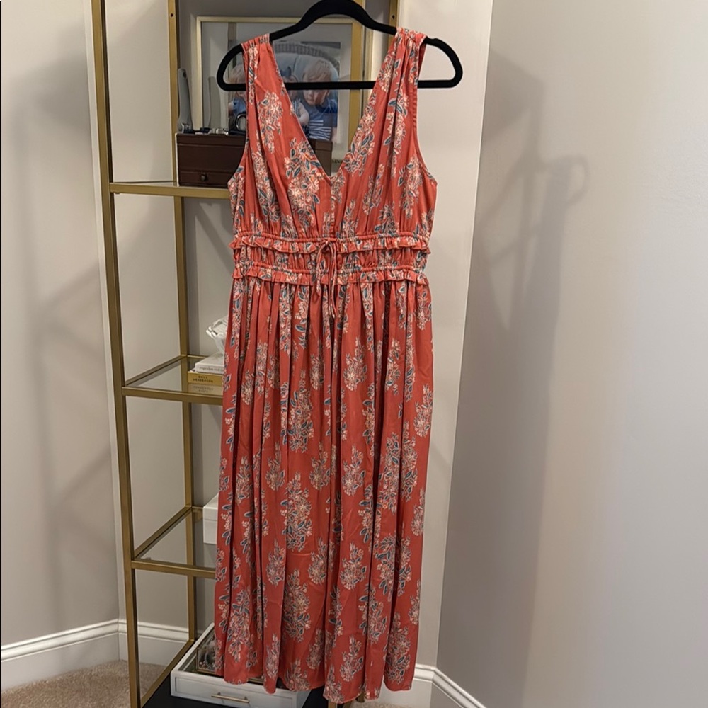 Ann Taylor Orange Ruched Wrap Maxi Dress